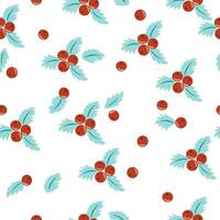 Christmas berry seamless pattern Light blue red colors Winter background Christmas time design for wallpaper gift papaer decoratin Botanical floral winter pattern Mistletoe Vector illustration.