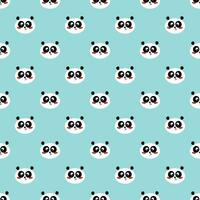 Panda seamless pattern Cute panda face on blue winter background. Happy cute panda, cartoon panda bears Vector illustration for kids forest design. Christmas wallpaper, package, wrap.