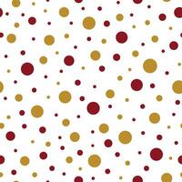 Classic dotted seamless gold red white pattern. Geometric round shapes Vector polka dot geometric ornate. Cover wrap textile design. Repeated illustration. Endless wallpaper surface textures, prints.