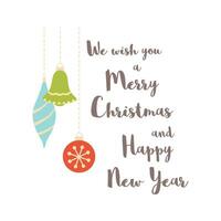 We wish you a Merry Christmas and happy New Year Christmas decorations Christmas quote Cartoon bright print. Hand drawn New Year element Cute Christmas decorative design for card. Vector illustration.