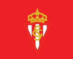 Sporting Gijon Club Symbol Logo La Liga Spain Football Abstract Design Vector Illustration With Red Background