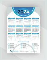 2024 calendario, calendario diseño, pared calendario, uno página pared calendario, vacaciones, calendario diseño con día festivo, vector