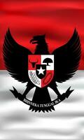 Garuda Pancasila with realistic red and white flag in the background vector