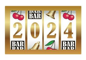 The Year 2024 Shown On Slot Machine Reels Celebrating New Year. Vector Illustration Isolated On A White Background.