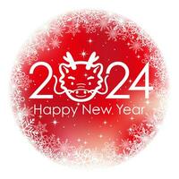 The Year 2024, The Year Of The Dragon, Red Round Greeting Symbol With Snowflakes. Vector Illustration Isolated On A White Background.