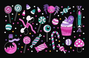 Halloween candies sweets treats set vector illustration