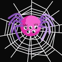 Spider in center of web Halloween vector illustration