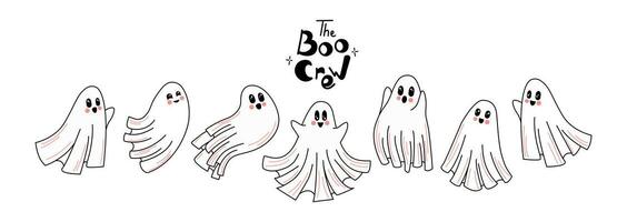 Halloween cute cartoon ghosts set vector illustration