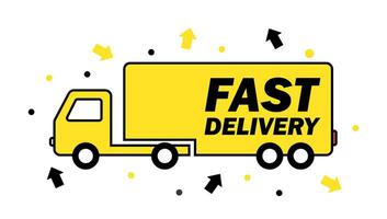 Fast delivery service badge with truck. Fast time delivery order. Quick shipping icon vector