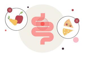 Character with food allergy. Problem with stomach. Hypersensitivity to components of the food vector