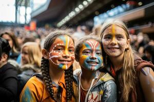 Faces painted with determination people of all ages stand together for climate justice forming a poignant and hopeful tableau of activism photo