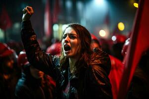 An activist raises their voice alongside others during a strike forming a united front for their demands photo