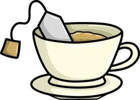 a cup of warm tea with leaves and teabags vector