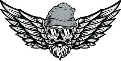 Winged Skull Vector Vintage with mustache and beard