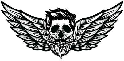 Winged Skull Vector Vintage with mustache and beard