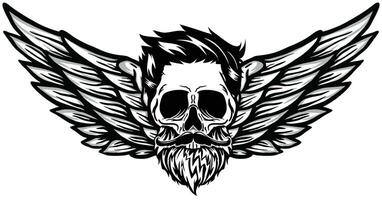 Winged Skull Vector Vintage with mustache and beard