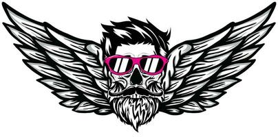 Winged Skull Vector Vintage with mustache and beard