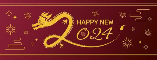 Chinese New Year 2024 postcard, greeting, invitation, Year of a Dragon card with numbers of the year and drawing of a Chinese Dragon, vector banner.