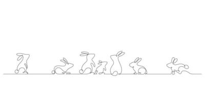 rabbit family celebrate mid autumn festival minimalist style one line decorative vector