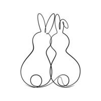 couple rabbit leaning against togetherness in one line drawing calligraphy style vector