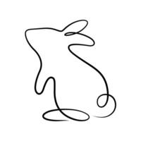 one line drawing of baby rabbit calligraphy style vector illustration