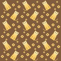 Colorful cute cat seamless pattern isolated on brown background vector