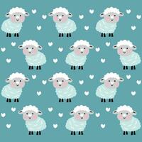 Cute seamless pattern background with funny sheep in cartoon style vector