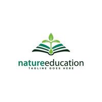 Education logo and growing leaves over an open book. vector