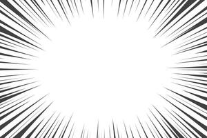 Comic manga radial lines with speed effect for comics book. Black and white explosion background. Flash ray blast glow. Vector frame.