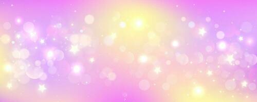 Pink background with bokeh. Light pastel sky with glitter stars. Cute soft gradient blurred wallpaper. Lovly fantasy magic design. Vector. vector