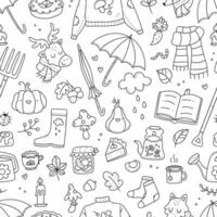 Seamless autumn pattern with cute doodles. Vector illustration background