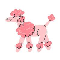 A poodle breed dog isolated on the background. Cartoon character pink dog. Vector illustration.