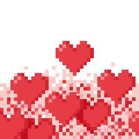 sin costura rojo frontera hecho de píxel corazones vector