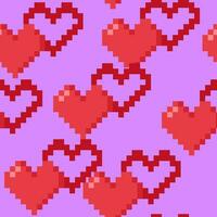 Red pixel hearts seamless pattern vector