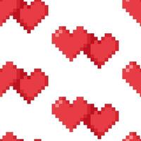 Seamless pattern of red pixel hearts on a white background vector