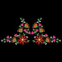 Mexican floral embroidery ornament on black background vector