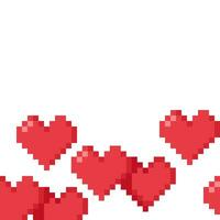 Seamless border of pixelated red hearts vector