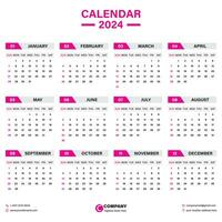 calendar 2024 week start Monday corporate set design template vector file
