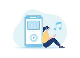 listening to music concept flat illustration vector