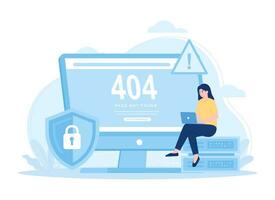 A woman are looking for data storage errors, 404 error concept flat illustration vector