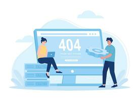 People fix 404 error concept flat illustration vector