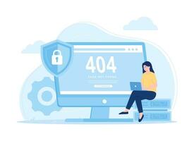 Worker are looking for data storage errors, 404 error concept flat illustration vector