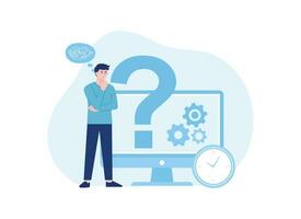 Question mark. Small businessman solving business problem concept flat illustration. vector