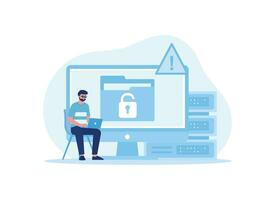 hacker break into locked folder concept flat illustration vector