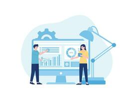 the team analyzed the growth charts trending concept flat illustration vector