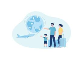 vacaciones con familia alrededor el mundo concepto plano ilustración vector