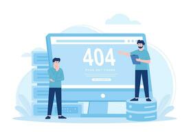 personas son mirando para datos almacenamiento errores, 404 error concepto plano ilustración vector