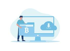 bitcoin file download concept flat illustration vector