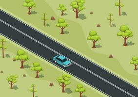 isometric of a car driving on a highway vector