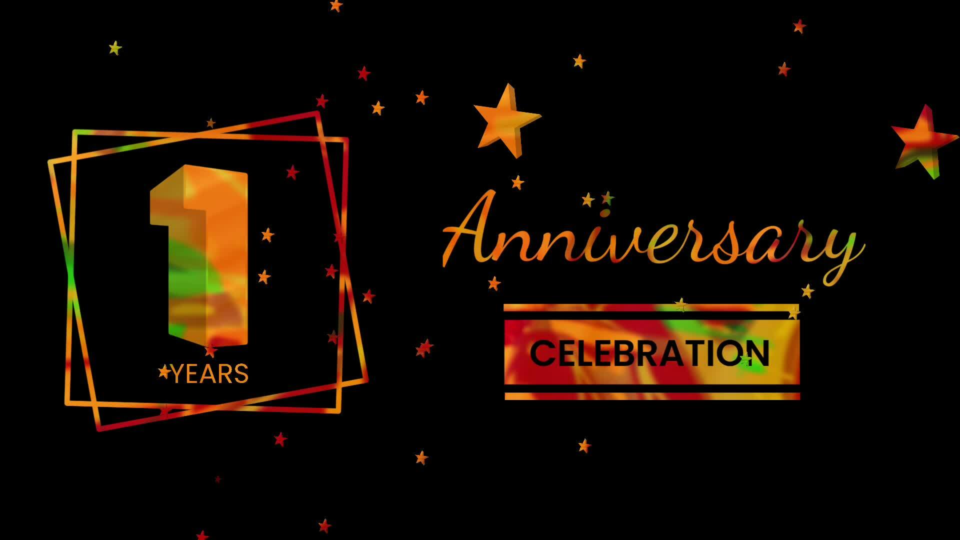 Happy 1 years anniversary with 3d text animation and gold colors on